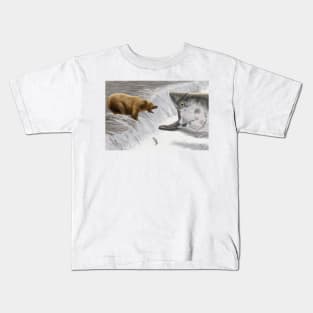 Funny Bear and Salmon Fishing Humorous Art Kids T-Shirt